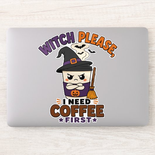 Heks, eerst koffie, alsjeblieft, grappige Hallowee Sticker (Computer)