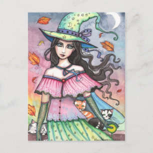 Heks en 3 katten ansichtkaart van Molly Harrison Briefkaart