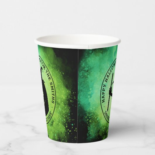 Heks en aangepaste tekst groen zwart Halloween Papieren Bekers (Rechts)