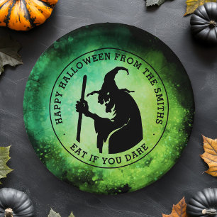 Heks en aangepaste tekst groen zwart Halloween Papieren Bordje