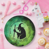 Heks en aangepaste tekst groen zwart Halloween Papieren Bordje (Feest)