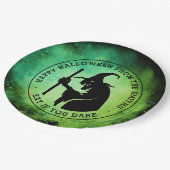 Heks en aangepaste tekst groen zwart Halloween Papieren Bordje (Gekanteld)