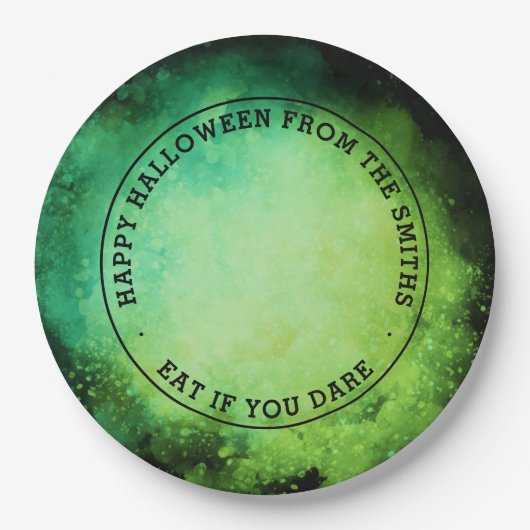 Heks en aangepaste tekst groen zwart Halloween Papieren Bordje (Voorkant)