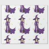 Heks en bezem glanzend inpakpapier (Vlak)