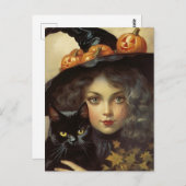  Heks en Black Cat Jack O Lantern Briefkaart (Voorkant / Achterkant)