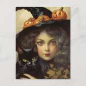 Heks en Black Cat Jack O Lantern Briefkaart (Voorkant)