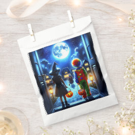 Heks en Clown kijken naar een Monster Halloween Bedankzakje