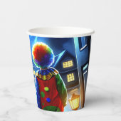 Heks en Clown kijken naar een Monster Halloween Papieren Bekers (Achterkant)
