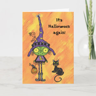Heks en de Zwarte Kaart van Halloween van de Kat