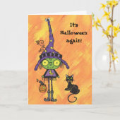 Heks en de Zwarte Kaart van Halloween van de Kat (Gele Bloem)