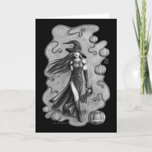 Heks en Doll Halloween Kaart (Voorkant)