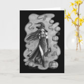 Heks en Doll Halloween Kaart (Gele Bloem)