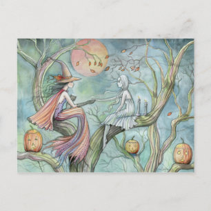 Heks en Geest Halloween Ansichtkaart Briefkaart