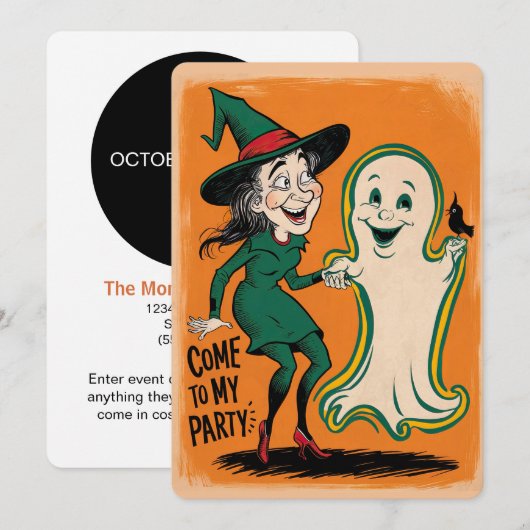  heks en geest Halloween Party Kaart (Voorkant / Achterkant)