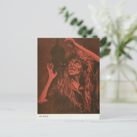 heks en haar kat briefkaart (Staand voorkant)