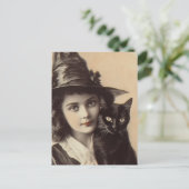 heks en haar zwarte kat briefkaart (Staand voorkant)