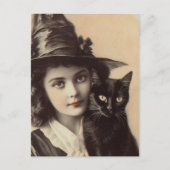 heks en haar zwarte kat briefkaart (Voorkant)