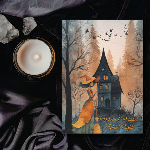  heks en huis in het bos elegante Halloween Kaart