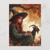 Heks en huisdier geit in de herfst briefkaart (Voorkant)