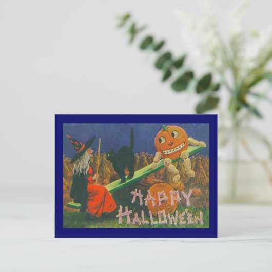 heks en Jack o' Lantern Play Time Briefkaart (Staand voorkant)
