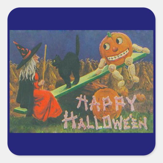 heks en Jack o' Lantern Play Time Vierkante Sticker (Voorkant)