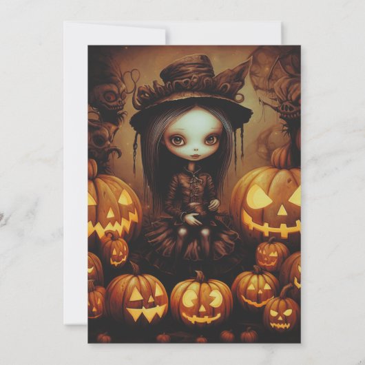 Heks en Jack-O' Lanterns Halloween Party Kaart (Achterkant)