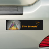 Heks en kat, Gelukkig Halloween! Bumpersticker (Op auto)