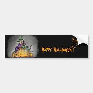 Heks en kat, Gelukkig Halloween! Bumpersticker