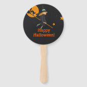 heks en kat Halloween Handwaaier (Voorkant)
