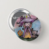 Heks en kat Halloween Pinback Knop Ronde Button 5,7 Cm (Voorkant /achterkant)