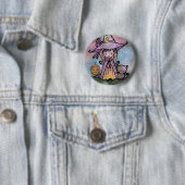 Heks en kat Halloween Pinback Knop Ronde Button 5,7 Cm (In situ)