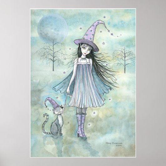 Heks en Kat Halloween Poster van Molly Harrison (Voorkant)