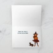 heks en kat op Broom Halloween Card Kaart (Binnen)