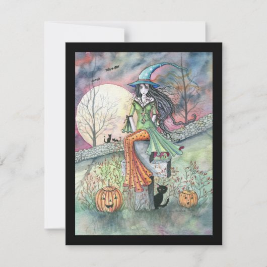 Heks en katten Halloween-feestuitnodigingen Kaart (Voorkant)