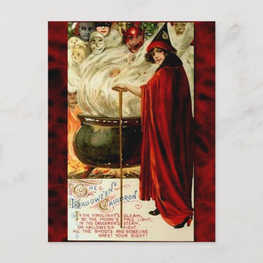 Heks en Ketel Vintage Halloween Feestdagenkaart (Voorkant)