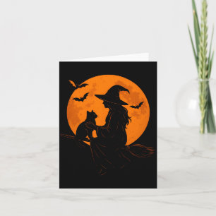 Heks En Knuffel Kat Zwarte Kitten Voor Halloween Kaart
