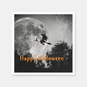 Heks en Maan Halloween Aanpasbaar Papier Servet