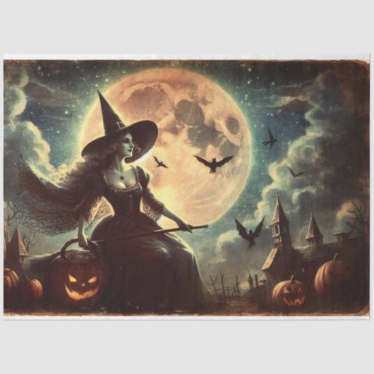  heks en maan Halloween Decoupage Tissuepapier (Voorkant)