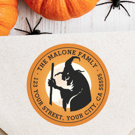 Heks en maan Halloween oranje retouradres Ronde Sticker