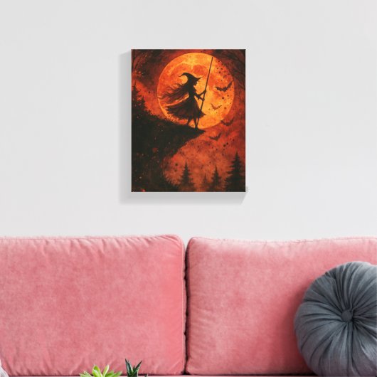 Heks en maanlicht Cliff | Spooky Halloween Canvas Afdruk (Insitu (Woonkamer))