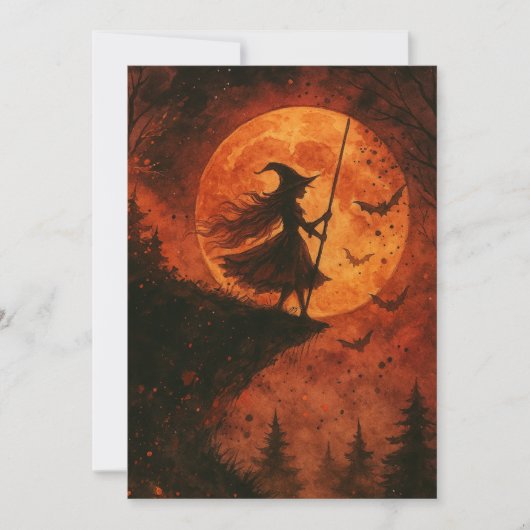 Heks en maanlicht Cliff | Spooky Halloween Kaart (Voorkant)