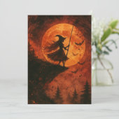 Heks en maanlicht Cliff | Spooky Halloween Kaart (Staand voorkant)