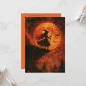 Heks en maanlicht Cliff | Spooky Halloween Kaart (Voorkant / Achterkant in situ)
