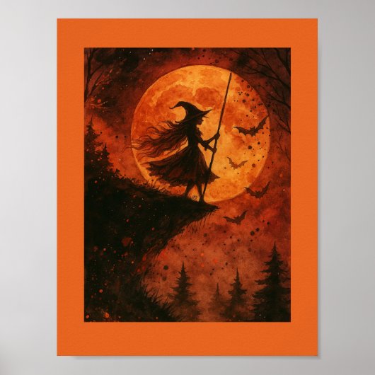 Heks en maanlicht Cliff | Spooky Halloween Poster (Voorkant)