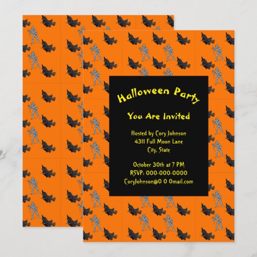 Heks en mama patroon Halloween uitnodiging (Voorkant / Achterkant)