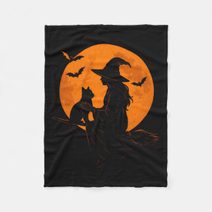 Heks En Mooie Kat Zwarte Kitten Voor Halloween Fleece Deken