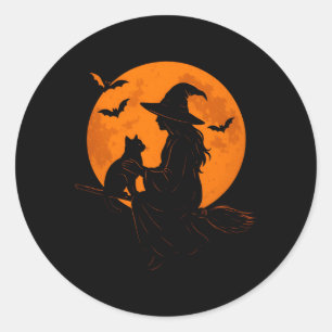 Heks En Mooie Kat Zwarte Kitten Voor Halloween Ronde Sticker