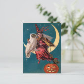 heks en Owl Happy Halloween Greeting Briefkaart (Staand voorkant)