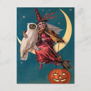 heks en Owl Happy Halloween Greeting Briefkaart