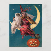heks en Owl Happy Halloween Greeting Briefkaart (Voorkant)